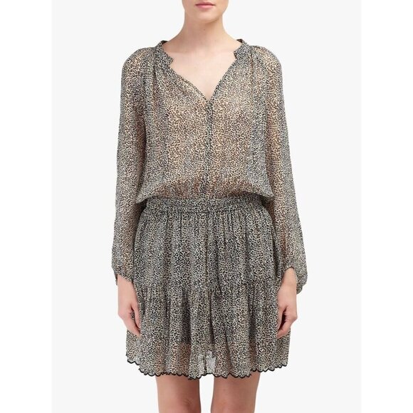 VELVET Graham & Spencer Size XS Sheer Aubrey Leopard Print Dress Long Sleeve - Picture 3 of 15